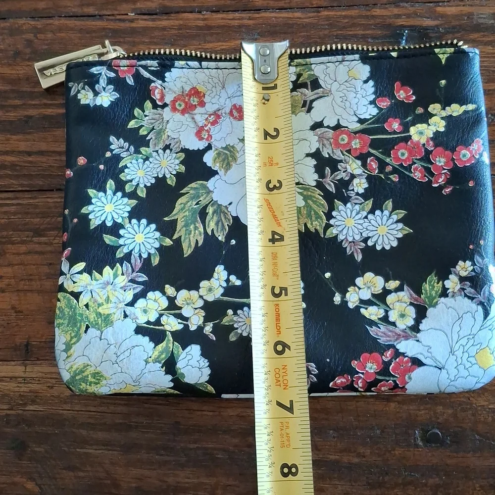 Big Buddha Black Floral Zip Cosmetic Bag with Gold Zip Pull